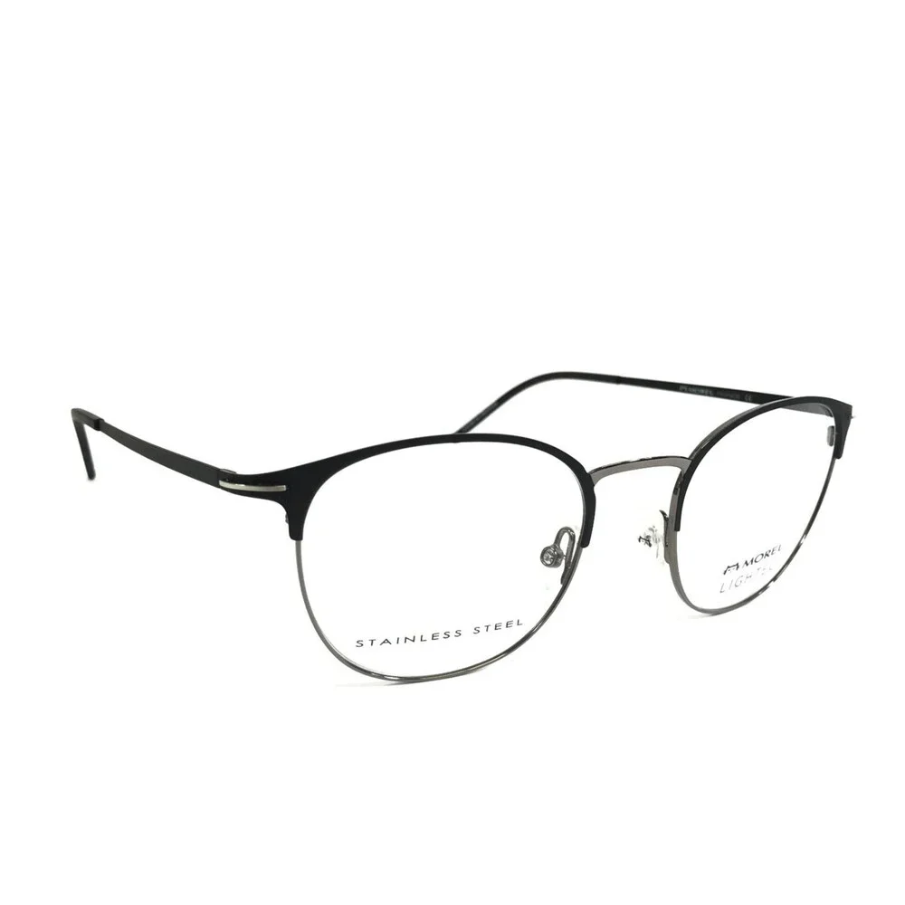 Morel Lightec Eyeglasses Frame 30168L NG07 Black Silver Round Full Rim 50-20-145